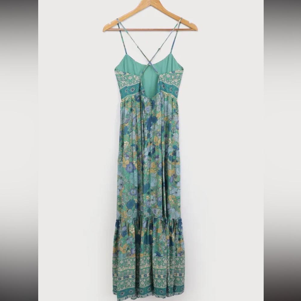 Lulus True Delights Green Multi Floral Print Tiered Maxi Dress - Size M - Picture 2 of 4